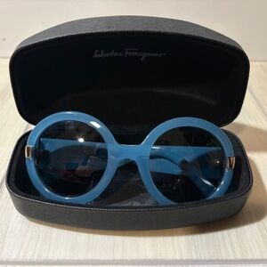 Salvatore Ferragamo Teal Round Sunglasses